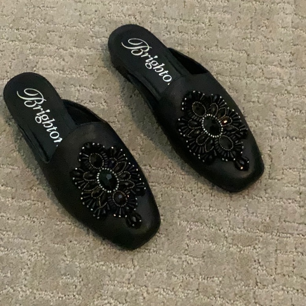 Brighton black slip on mules